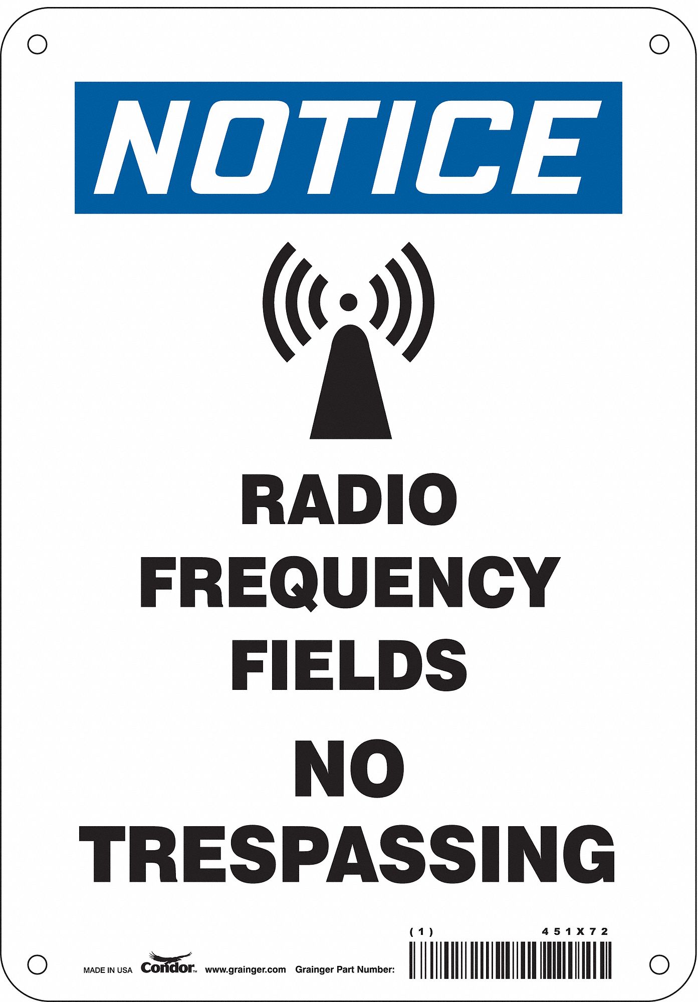 Safety Sign: Polyethylene, Mounting Holes Sign Mounting, 10 in x 7 in Nominal Sign Size