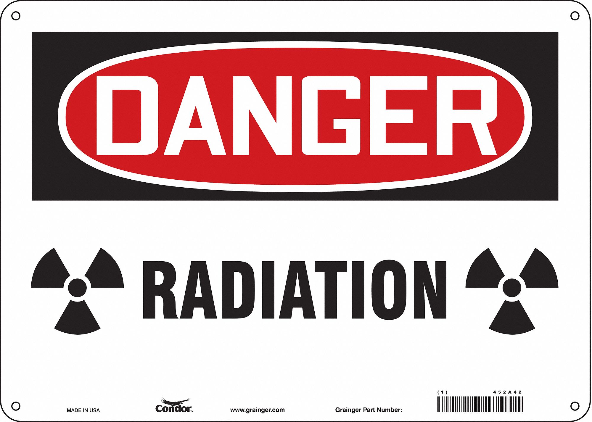CONDOR Radiation Safety Sign, Sign Format Traditional OSHA, Radiation