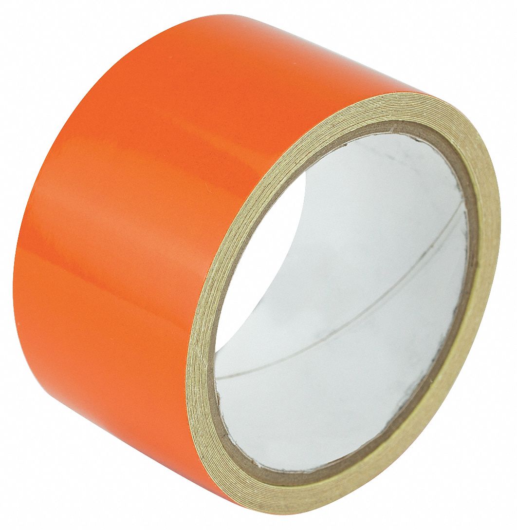 Floor Marking Tape: Reflective, Solid, Orange, 2 in x 15 ft, 5.5 mil Tape Thick, Approved Vendor