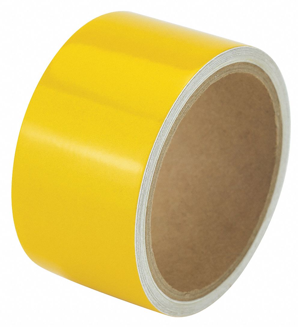Floor Marking Tape: Reflective, Solid, Yellow, 2 in x 15 ft, 5.5 mil Tape Thick, Approved Vendor