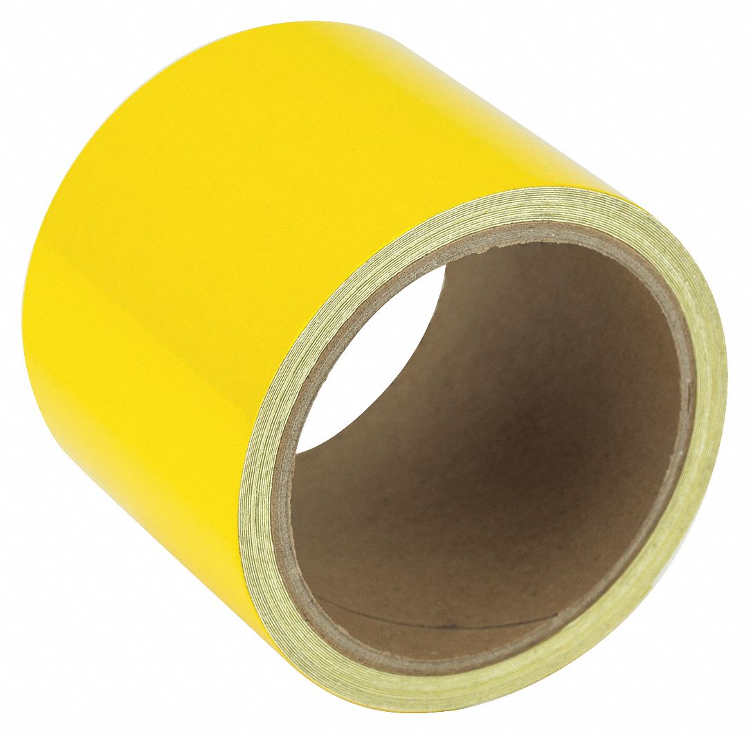 Floor Marking Tape: Reflective, Solid, Yellow, 3 in x 15 ft, 5.5 mil Tape Thick, Approved Vendor