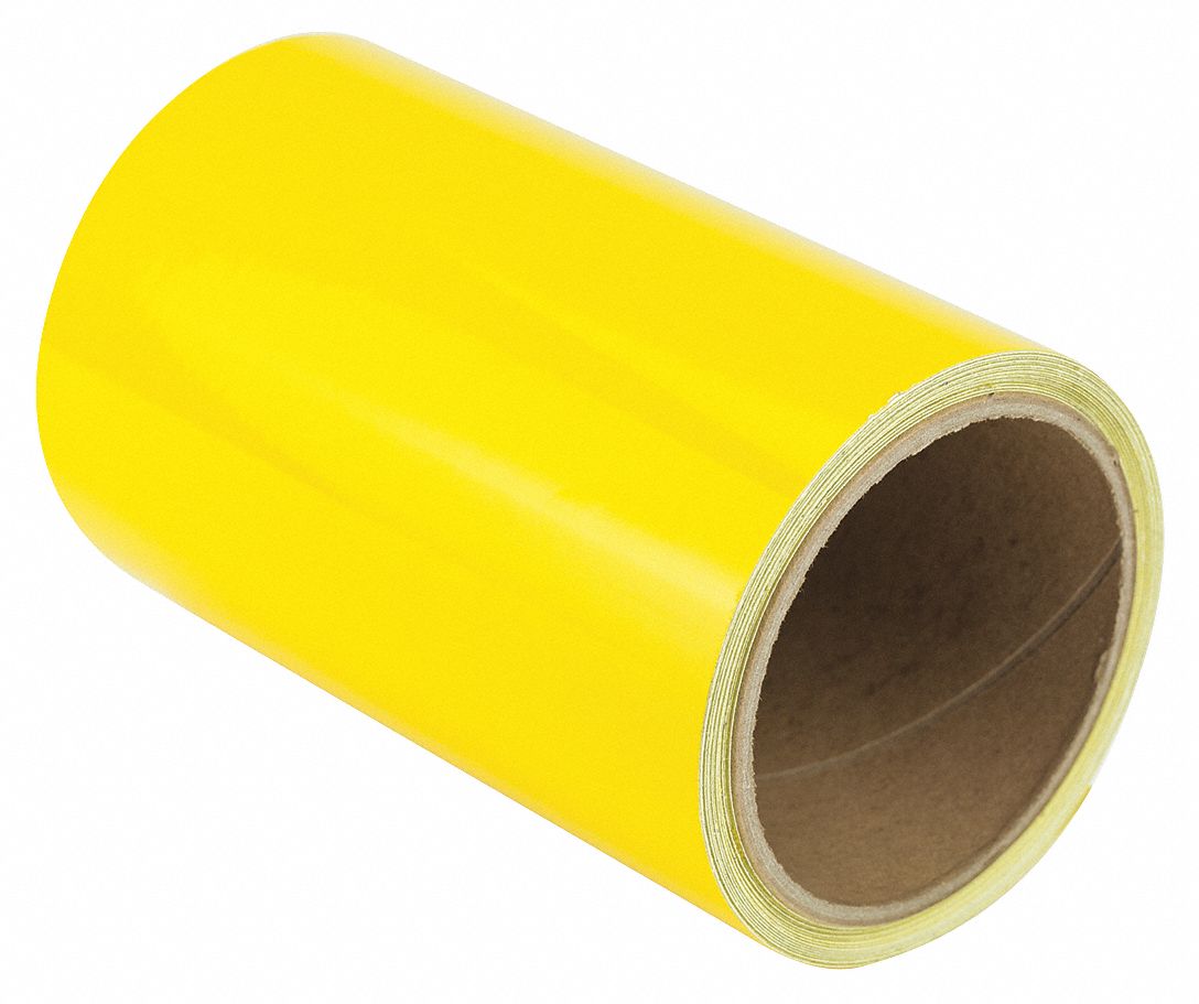Floor Marking Tape: Reflective, Solid, Yellow, 6 in x 15 ft, 5.5 mil Tape Thick, Approved Vendor