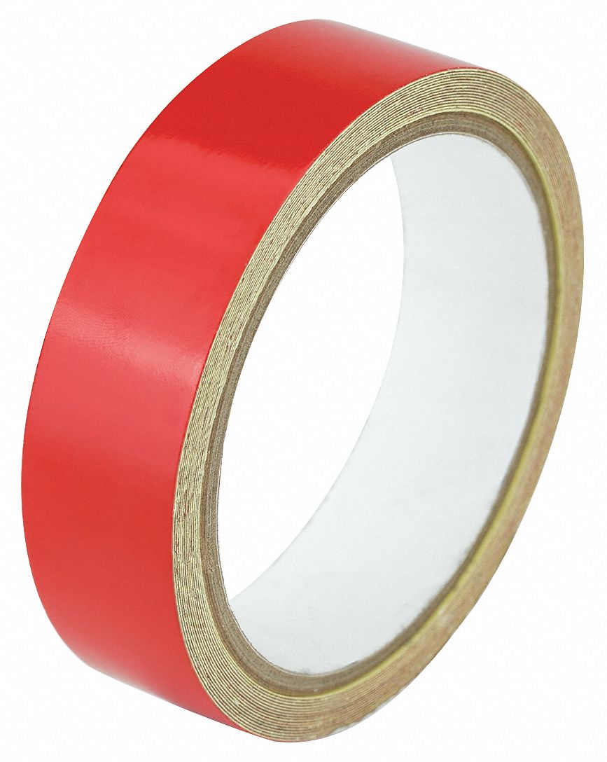 Floor Marking Tape: Reflective, Solid, Red, 1 in x 15 ft, 5.5 mil Tape Thick, Approved Vendor