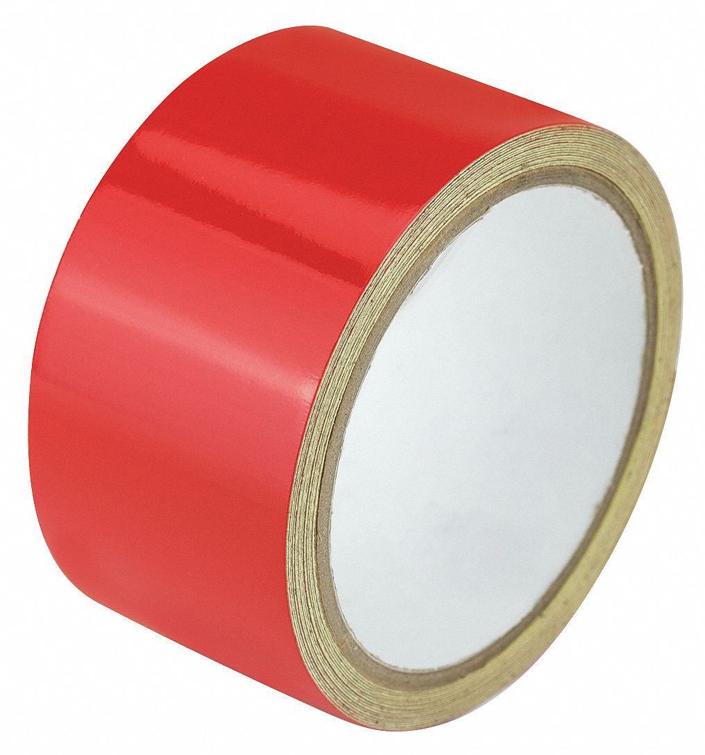 Floor Marking Tape: Reflective, Solid, Red, 2 in x 15 ft, 5.5 mil Tape Thick, Approved Vendor