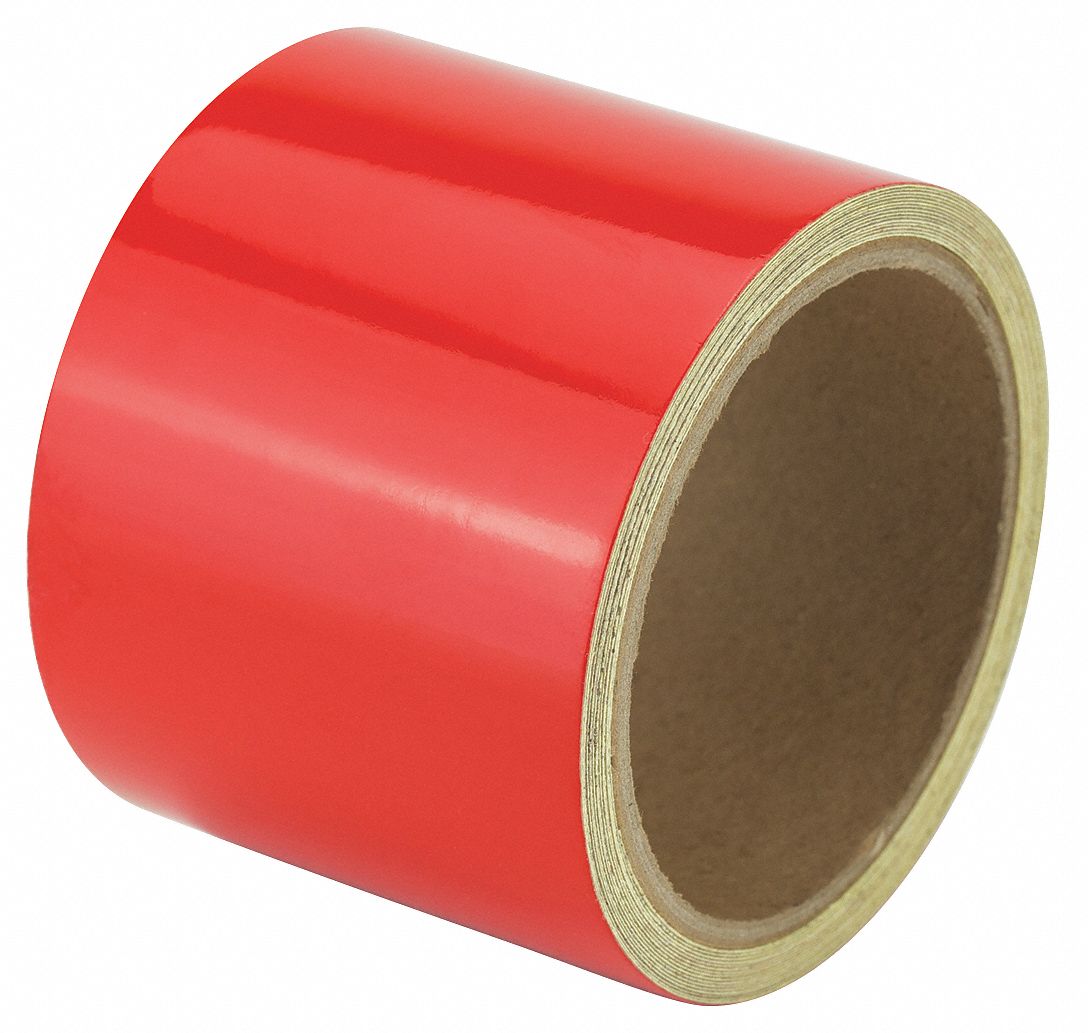 Floor Marking Tape: Reflective, Solid, Red, 3 in x 15 ft, 5.5 mil Tape Thick, Approved Vendor