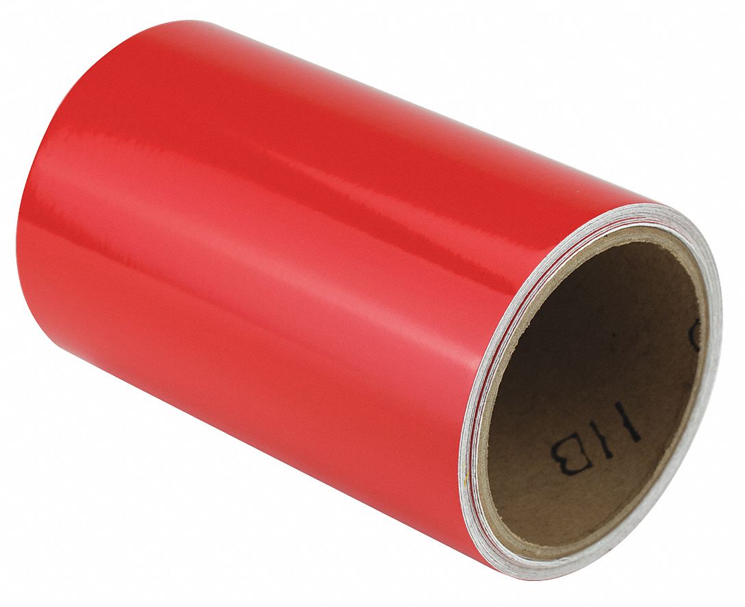 Floor Marking Tape: Reflective, Solid, Red, 6 in x 15 ft, 5.5 mil Tape Thick, Approved Vendor