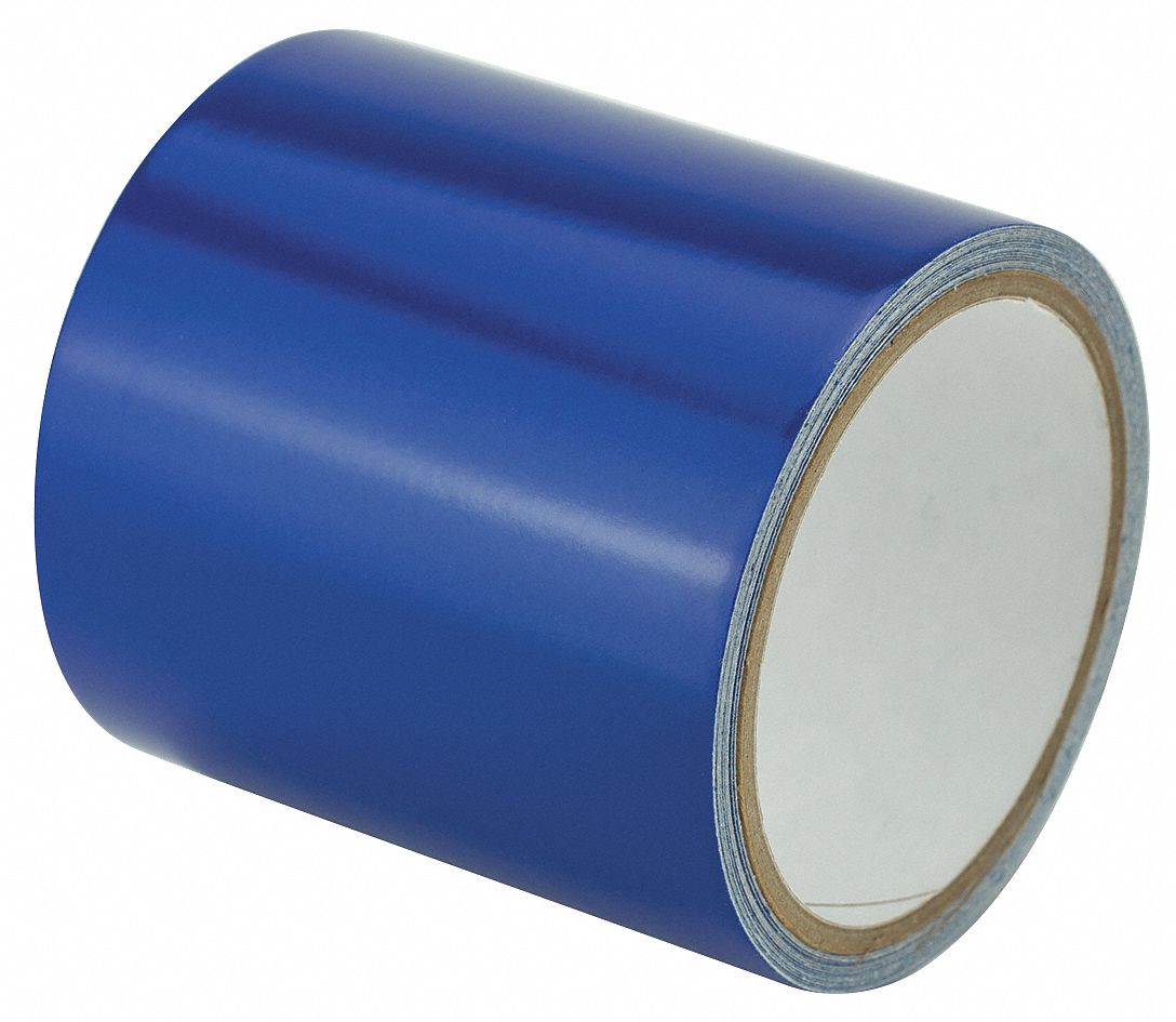 Floor Marking Tape: Reflective, Solid, Blue, 4 in x 15 ft, 5.5 mil Tape Thick, Approved Vendor
