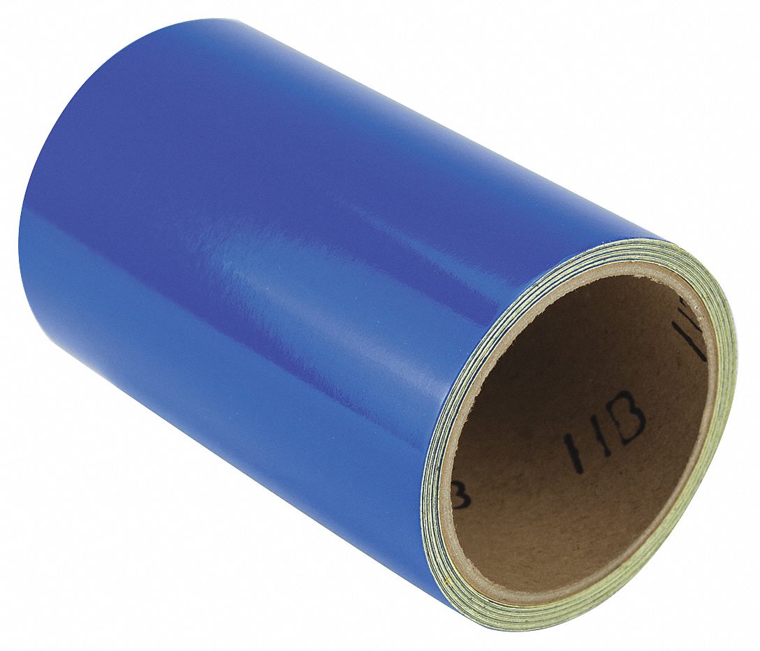 Floor Marking Tape: Reflective, Solid, Blue, 6 in x 15 ft, 5.5 mil Tape Thick, Approved Vendor