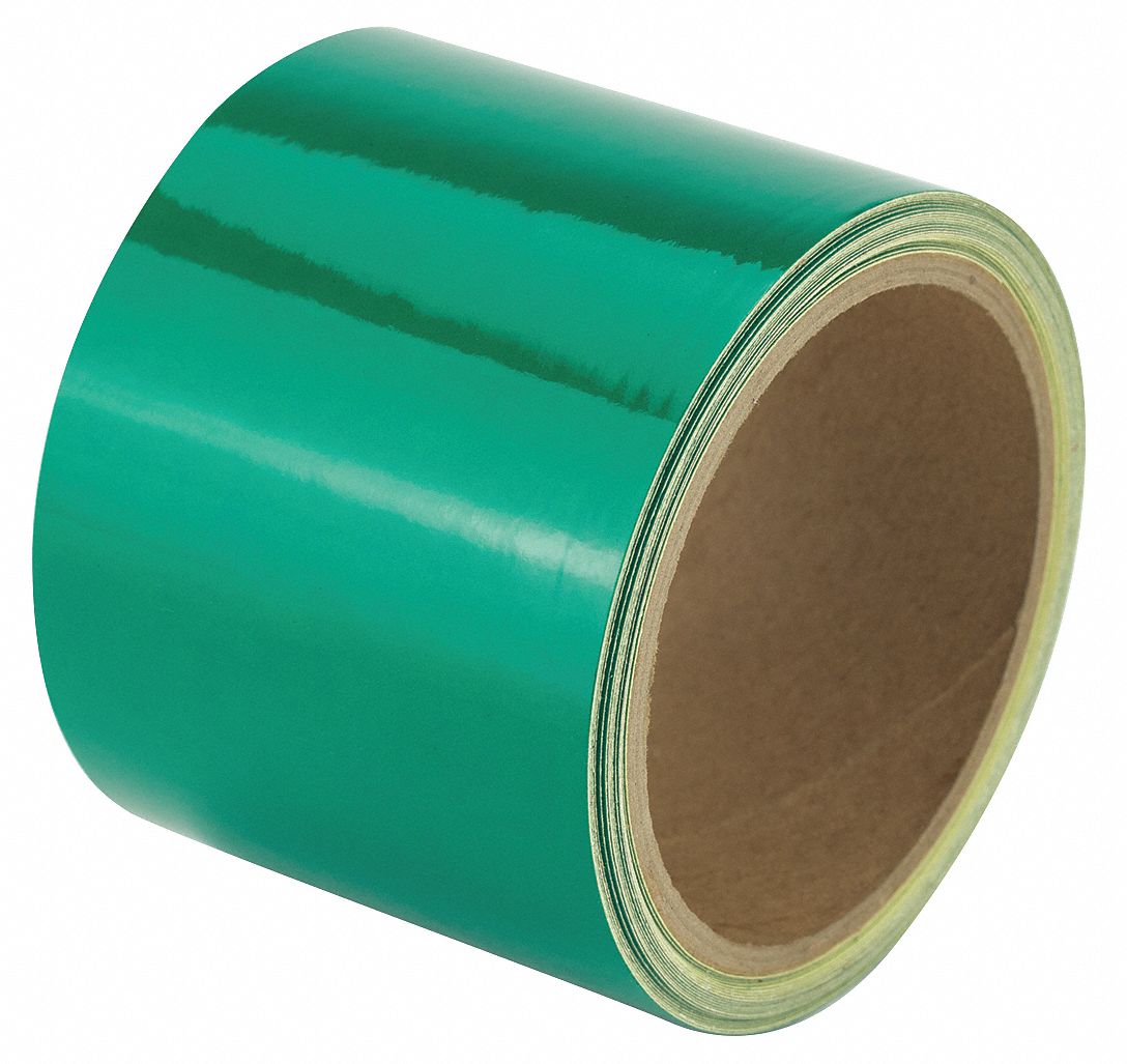 Floor Marking Tape: Reflective, Solid, Green, 3 in x 15 ft, 5.5 mil Tape Thick, Approved Vendor