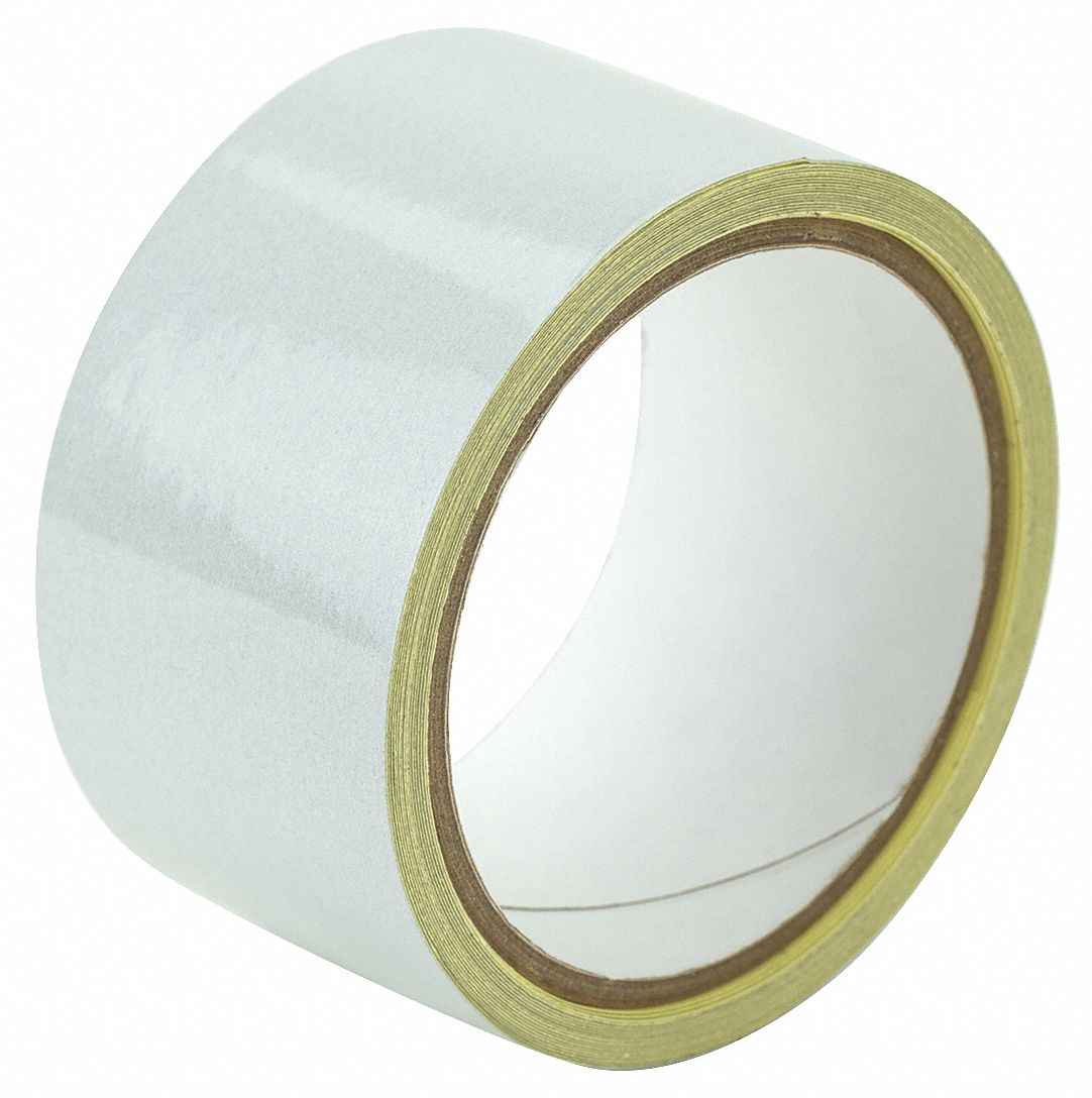 Floor Marking Tape: Reflective, Solid, White, 2 in x 15 ft, 5.5 mil Tape Thick, Approved Vendor