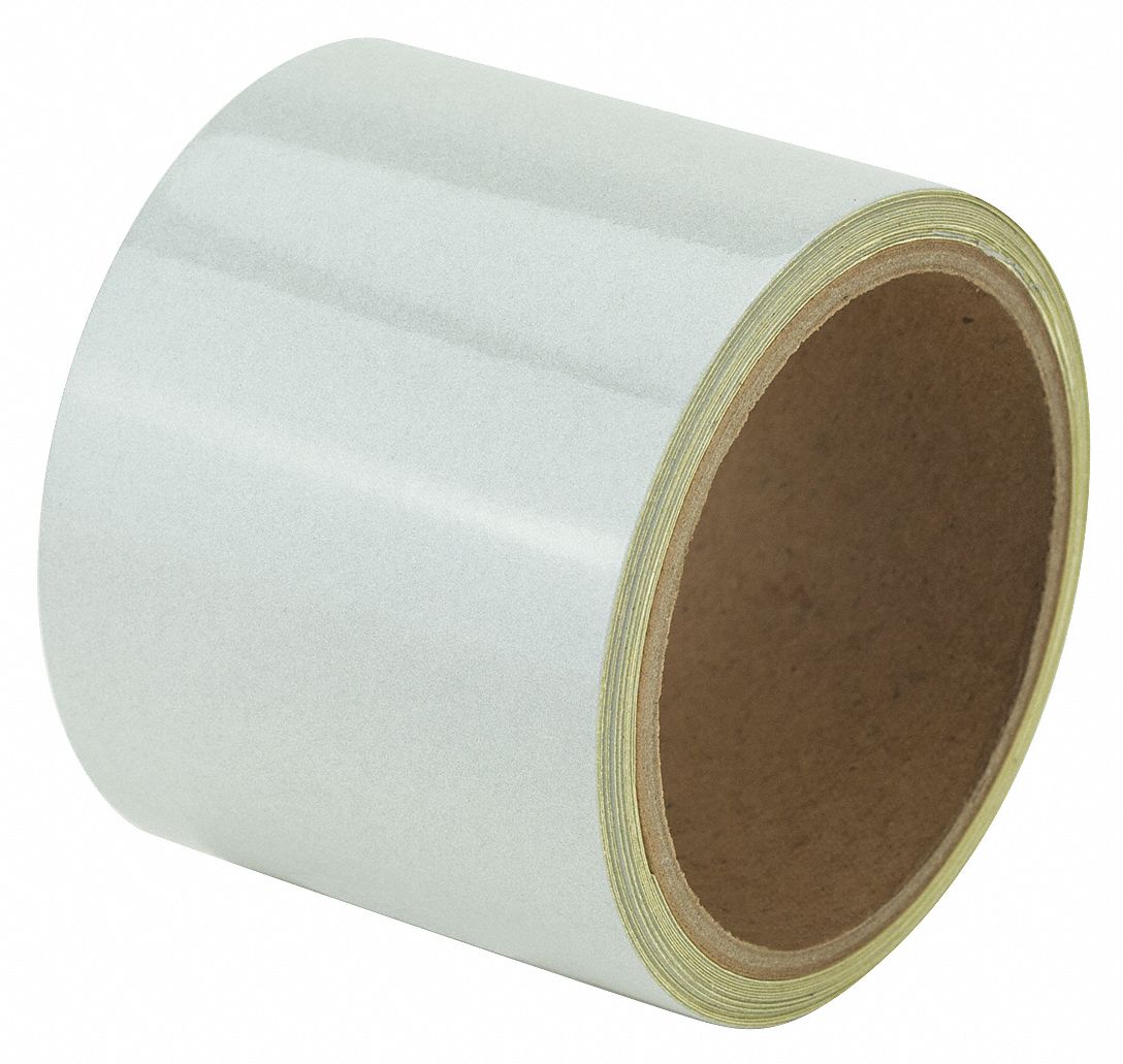 Floor Marking Tape: Reflective, Solid, White, 3 in x 15 ft, 5.5 mil Tape Thick, 12 PK