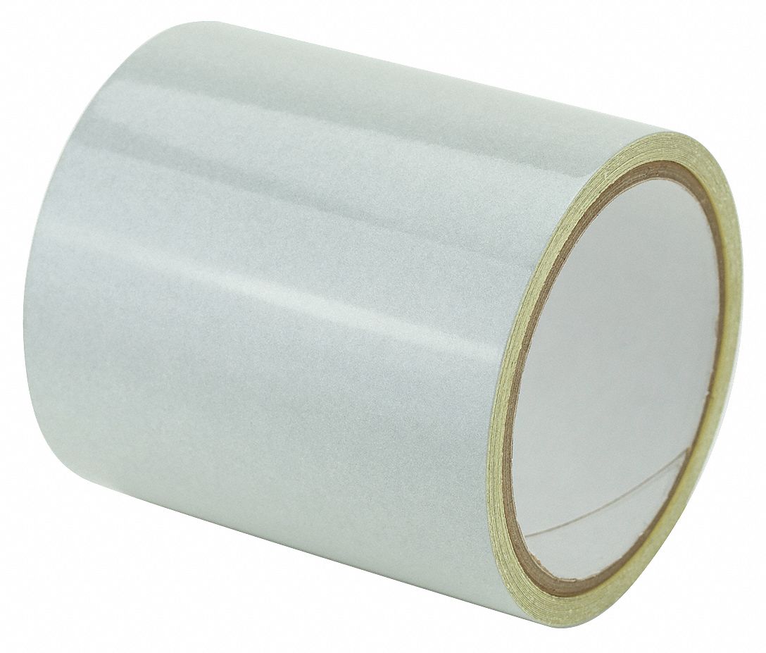 Floor Marking Tape: Reflective, Solid, White, 4 in x 15 ft, 5.5 mil Tape Thick, Approved Vendor