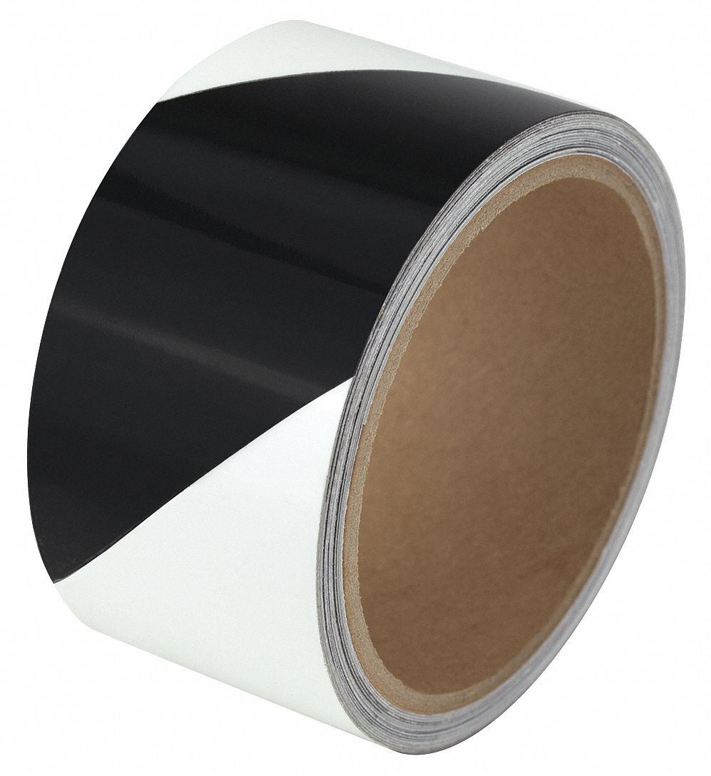 Floor Marking Tape: Glow-in-the-Dark, Striped, Black/White, 2 in x 15 ft, 11 mil Tape Thick