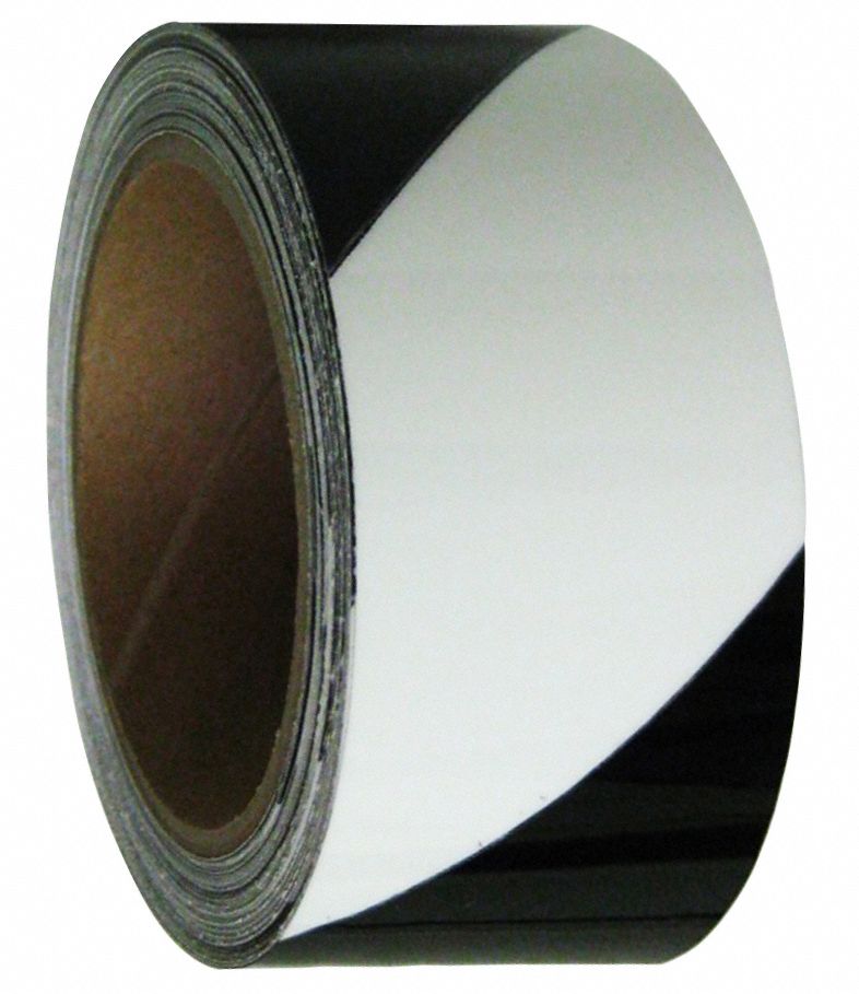 Floor Marking Tape: Glow-in-the-Dark, Striped, Black/White, 2 in x 15 ft, 11 mil Tape Thick