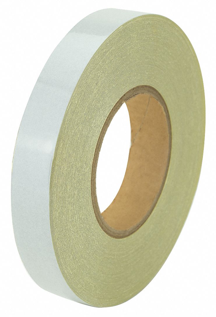 Floor Marking Tape: Reflective, Solid, White, 1 in x 150 ft, 5.5 mil Tape Thick, Approved Vendor