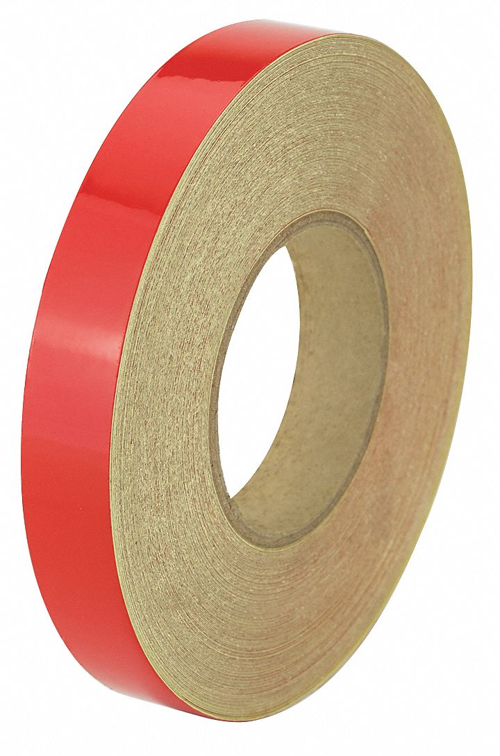 Floor Marking Tape: Reflective, Solid, Red, 1 in x 150 ft, 5.5 mil Tape Thick, Approved Vendor