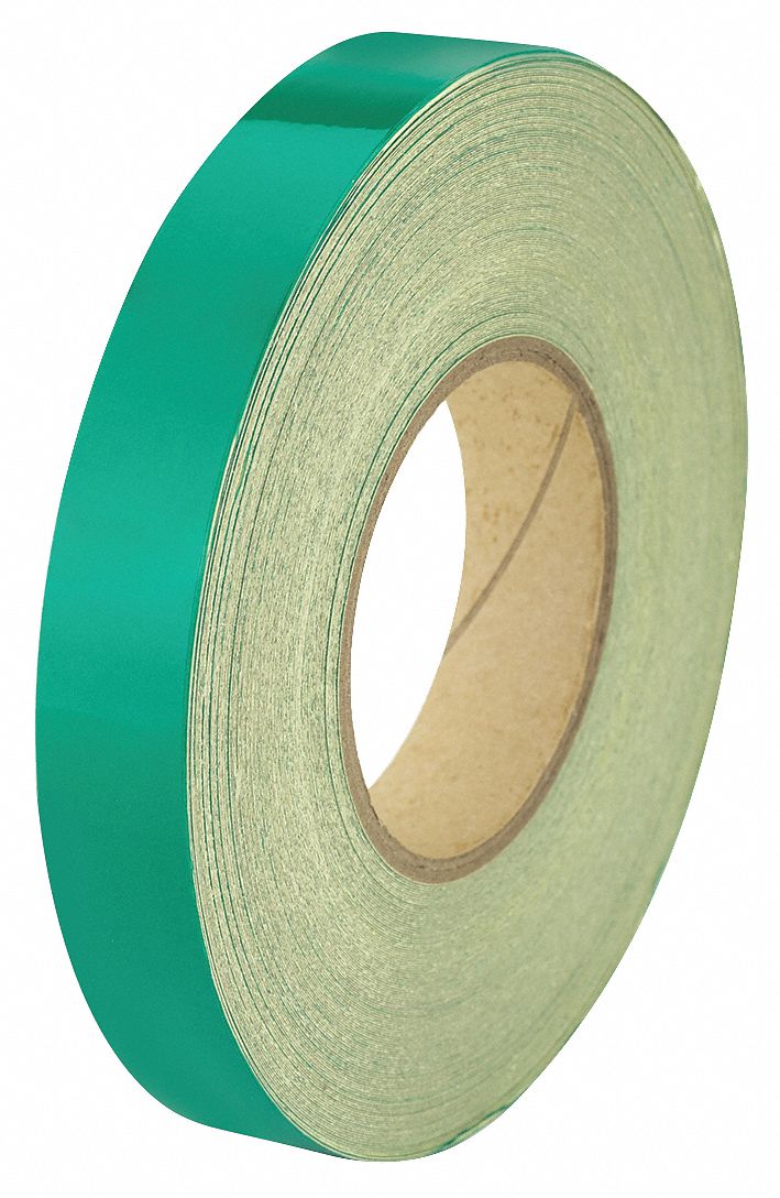 Floor Marking Tape: Reflective, Solid, Green, 1 in x 150 ft, 5.5 mil Tape Thick, Approved Vendor
