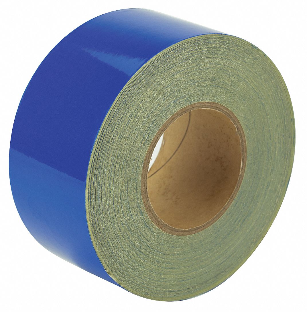 Floor Marking Tape: Reflective, Solid, Blue, 3 in x 150 ft, 5.5 mil Tape Thick, Approved Vendor