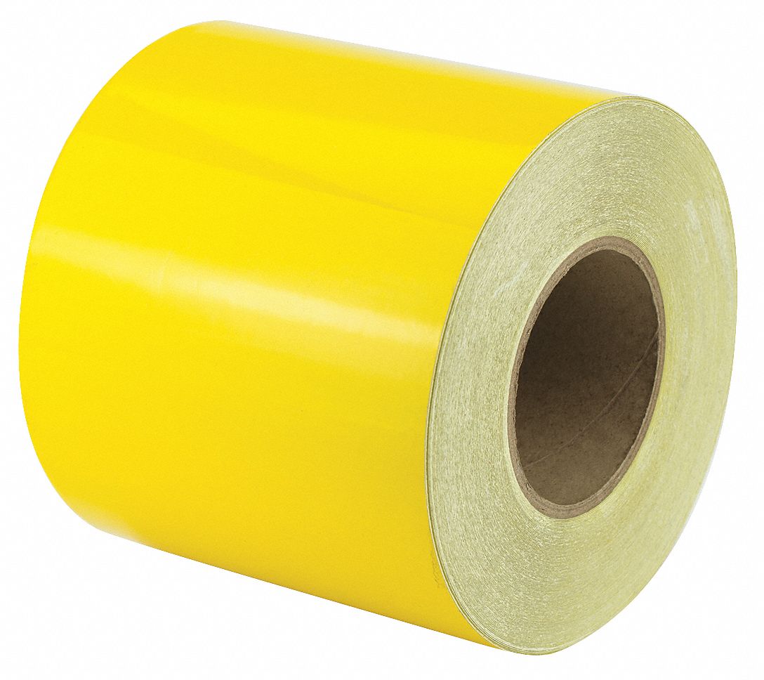 Floor Marking Tape: Reflective, Solid, Yellow, 6 in x 150 ft, 5.5 mil Tape Thick, Approved Vendor