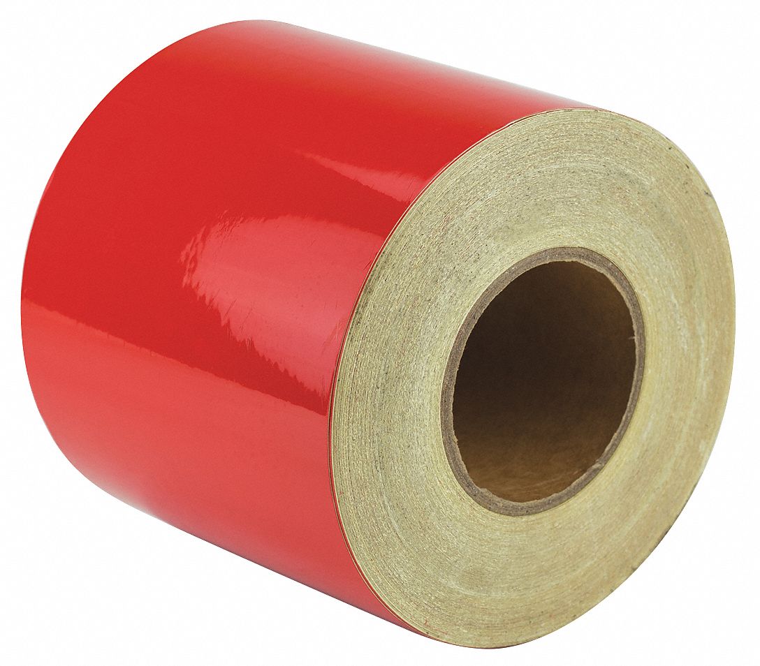 Floor Marking Tape: Reflective, Solid, Red, 6 in x 150 ft, 5.5 mil Tape Thick, Approved Vendor