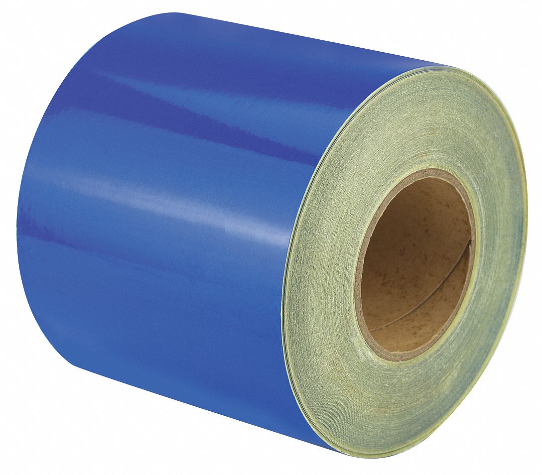 Floor Marking Tape: Reflective, Solid, Blue, 6 in x 150 ft, 5.5 mil Tape Thick, Approved Vendor