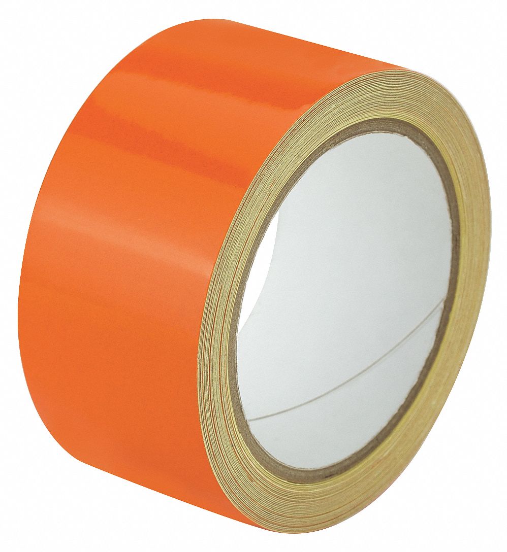 Floor Marking Tape: Reflective, Solid, Orange, 2 in x 30 ft, 5.5 mil Tape Thick, Approved Vendor
