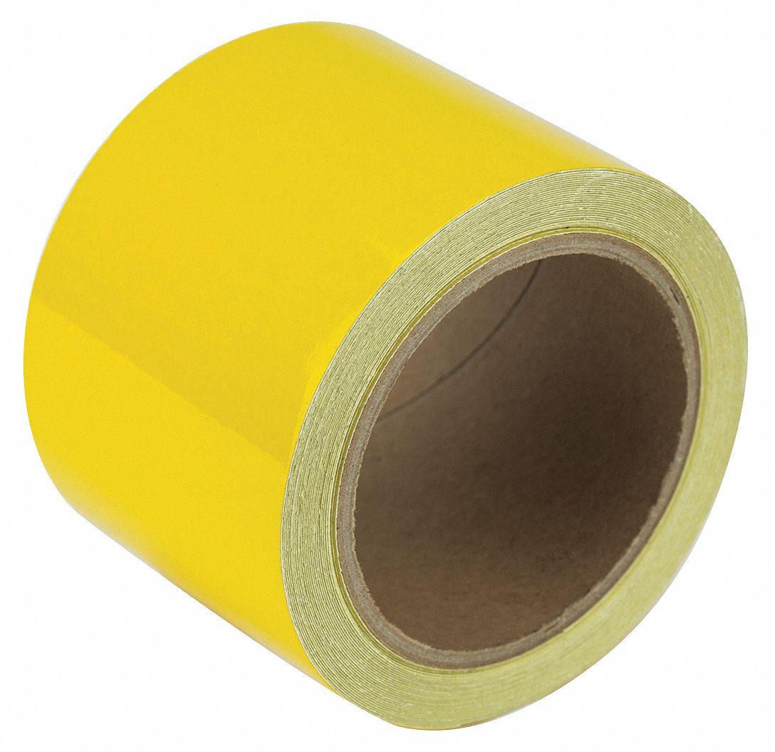 Floor Marking Tape: Reflective, Solid, Yellow, 3 in x 30 ft, 5.5 mil Tape Thick, Approved Vendor