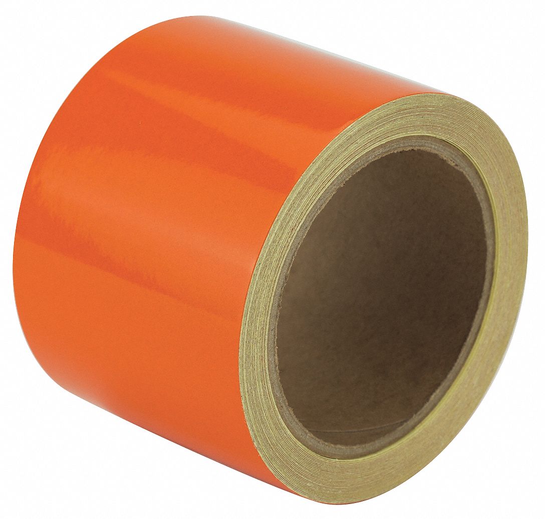 Floor Marking Tape: Reflective, Solid, Orange, 3 in x 30 ft, 5.5 mil Tape Thick, Approved Vendor