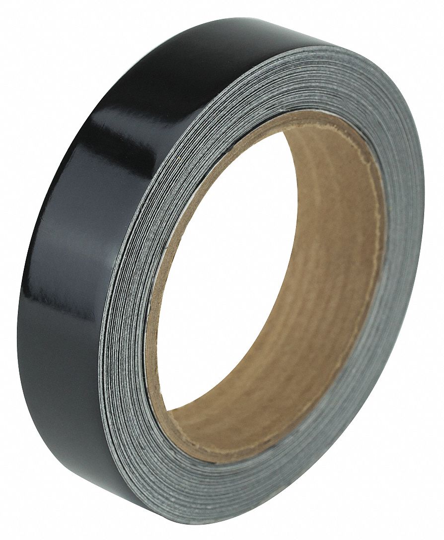Floor Marking Tape: Reflective, Solid, Black, 1 in x 50 ft, 5.5 mil Tape Thick, Approved Vendor