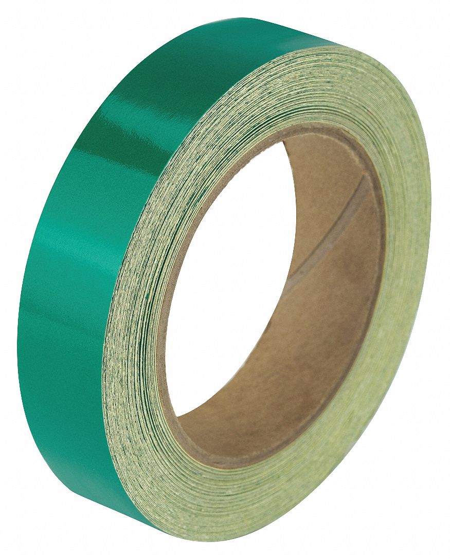 Floor Marking Tape: Reflective, Solid, Green, 1 in x 50 ft, 5.5 mil Tape Thick, Approved Vendor