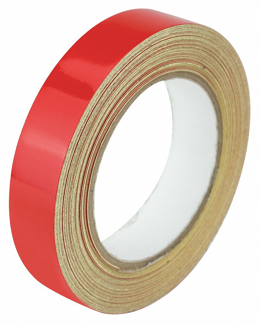 Floor Marking Tape: Reflective, Solid, Red, 1 in x 50 ft, 5.5 mil Tape Thick, Approved Vendor