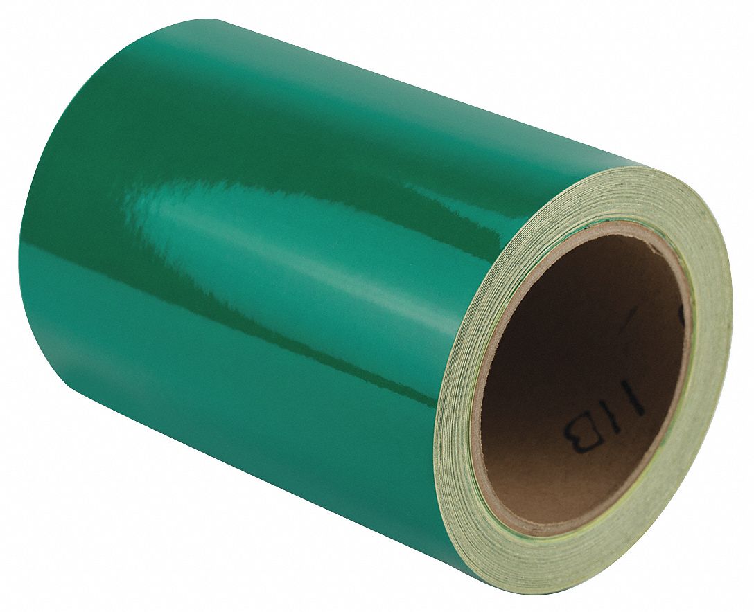 Floor Marking Tape: Reflective, Solid, Green, 6 in x 50 ft, 5.5 mil Tape Thick, Approved Vendor