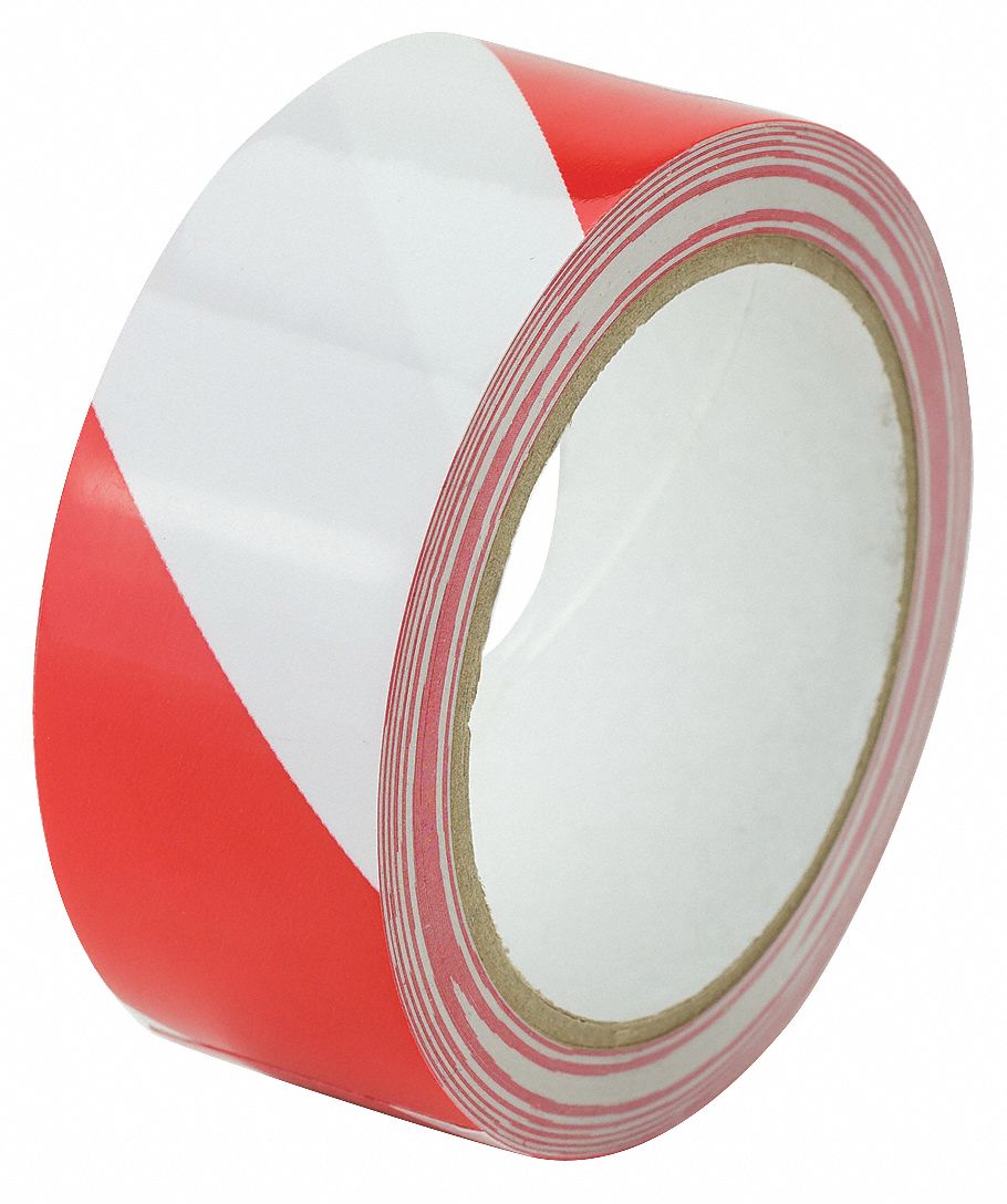 HARRIS Safety Warning Tape, Pattern Striped, Red, White, Width 1 1/2 in
