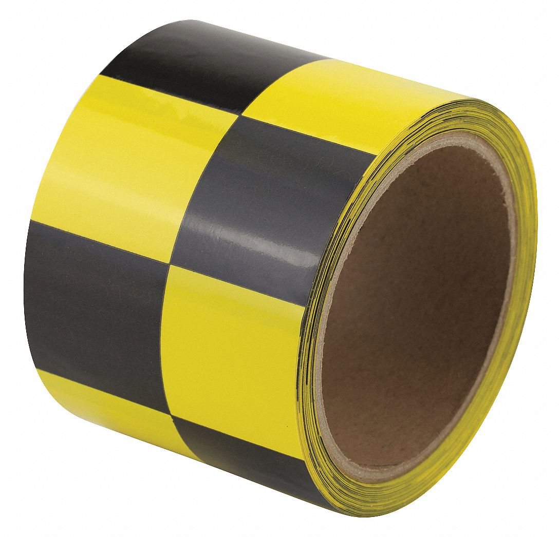 GRAINGER APPROVED Safety Warning Tape, Pattern Checkered, Black, Yellow