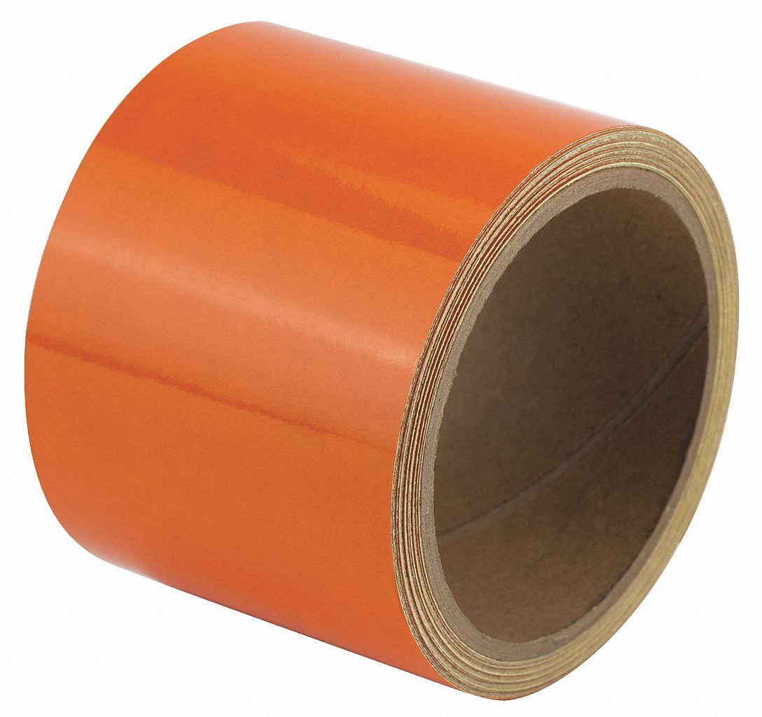 Floor Marking Tape: Reflective, Solid, Orange, 3 in x 15 ft, 5.5 mil Tape Thick, Approved Vendor