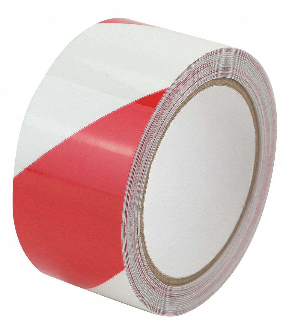 Floor Marking Tape: Glow-in-the-Dark, Striped, Red/White, 2 in x 30 ft, 11 mil Tape Thick