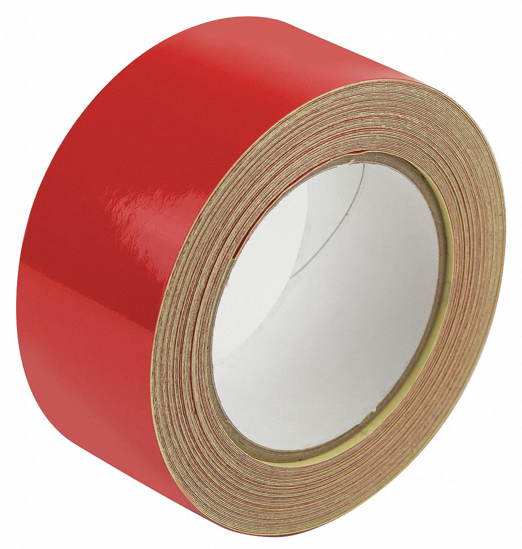 Floor Marking Tape: Reflective, Solid, Red, 2 in x 30 ft, 8 mil Tape Thick, Approved Vendor