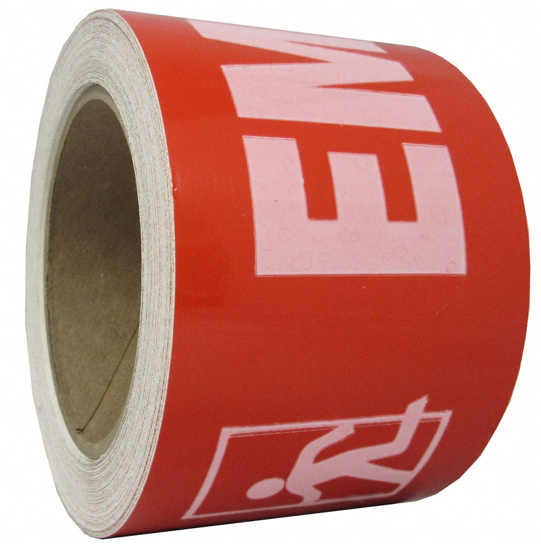 Floor Marking Tape: Message, Message, Red/White, Emergency Egress, 3 in x 54 ft, 6 mil Tape Thick