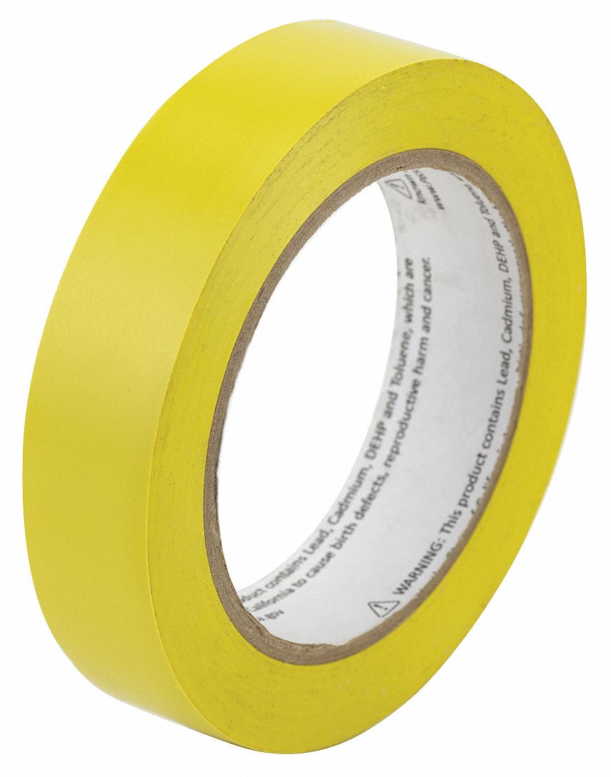 Floor Marking Tape: Gen Purpose, Solid, Yellow, 1 in x 108 ft, 5 mil Tape Thick, Approved Vendor
