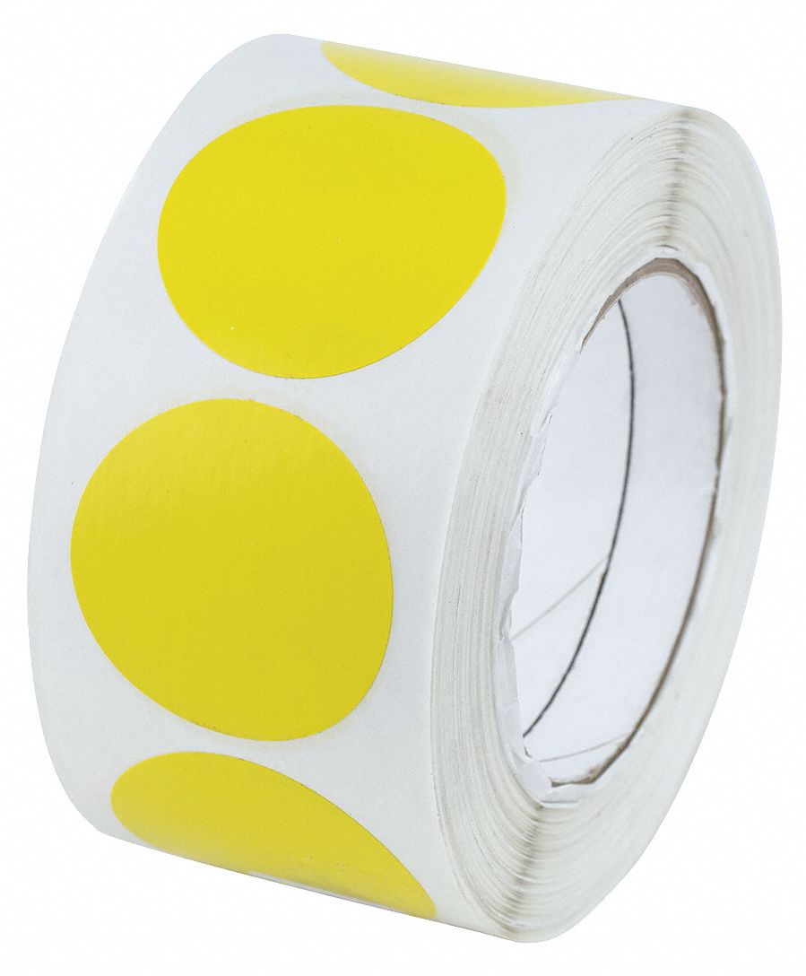 Floor Marking Tape: Circle, Solid, Yellow, No Legend, 2 in x 1 in, 5 mil Tape Thick, Approved Vendor