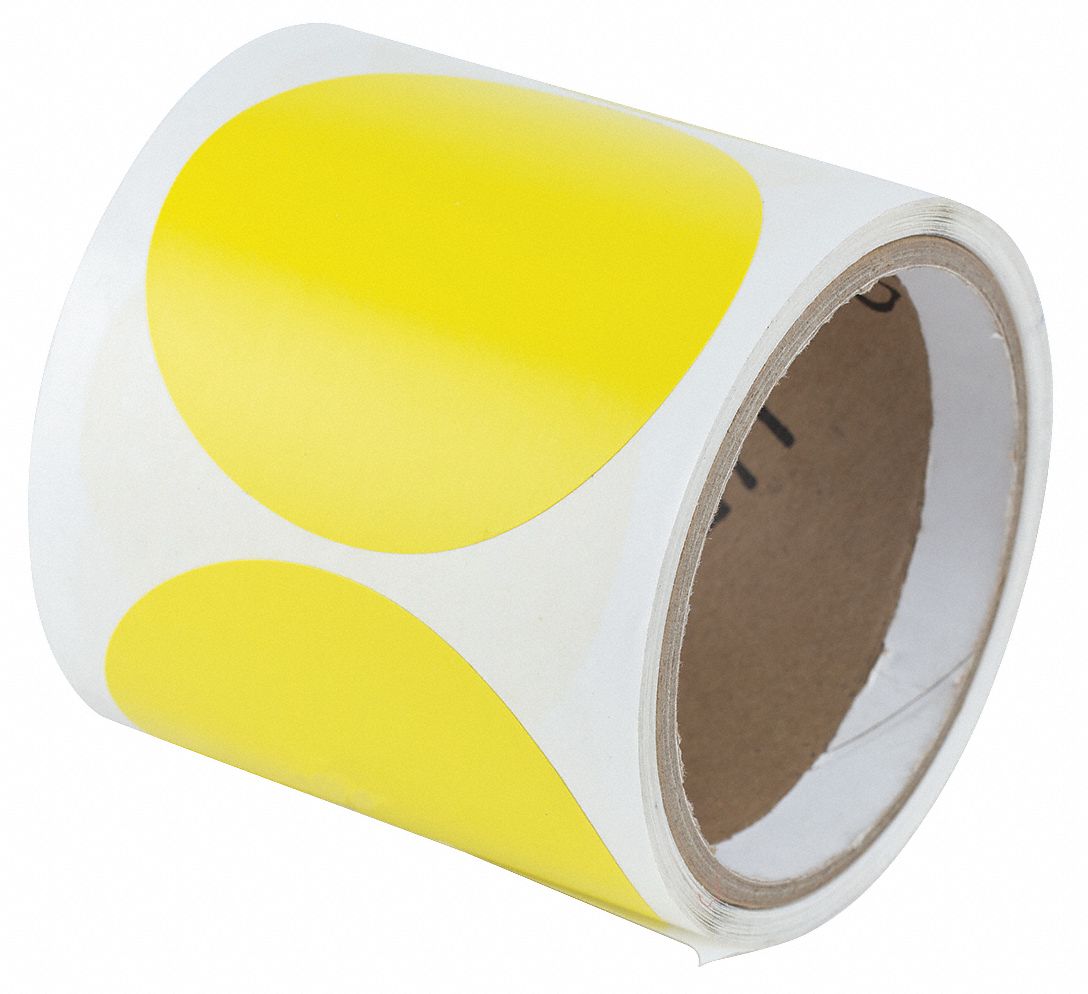 Floor Marking Tape: Circle, Solid, Yellow, No Legend, 3 in x 3 in, 5 mil Tape Thick, Approved Vendor
