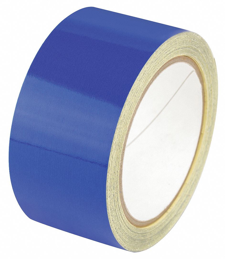 Floor Marking Tape: Reflective, Solid, Blue, 2 in x 30 ft, 5.5 mil Tape Thick, Approved Vendor