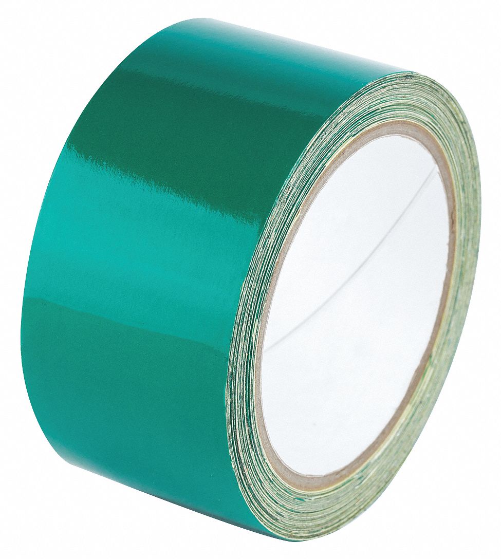 Floor Marking Tape: Reflective, Solid, Green, 2 in x 30 ft, 5.5 mil Tape Thick, Approved Vendor