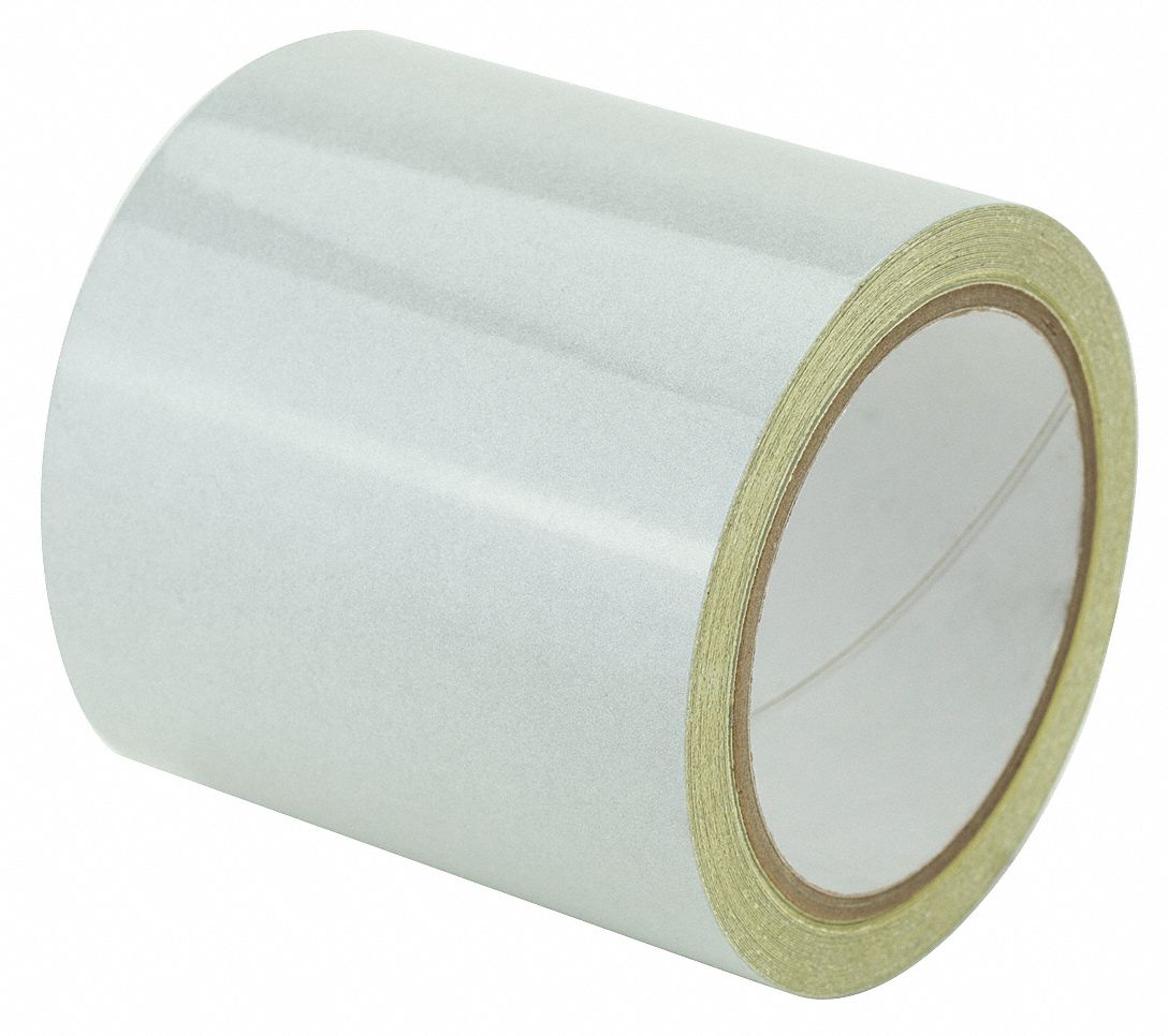 Floor Marking Tape: Reflective, Solid, White, 4 in x 30 ft, 5.5 mil Tape Thick, Approved Vendor
