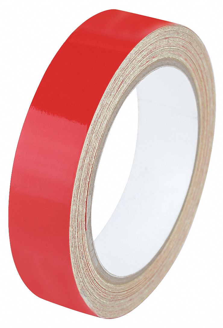 Floor Marking Tape: Reflective, Solid, Red, 1 in x 30 ft, 5.5 mil Tape Thick, Approved Vendor