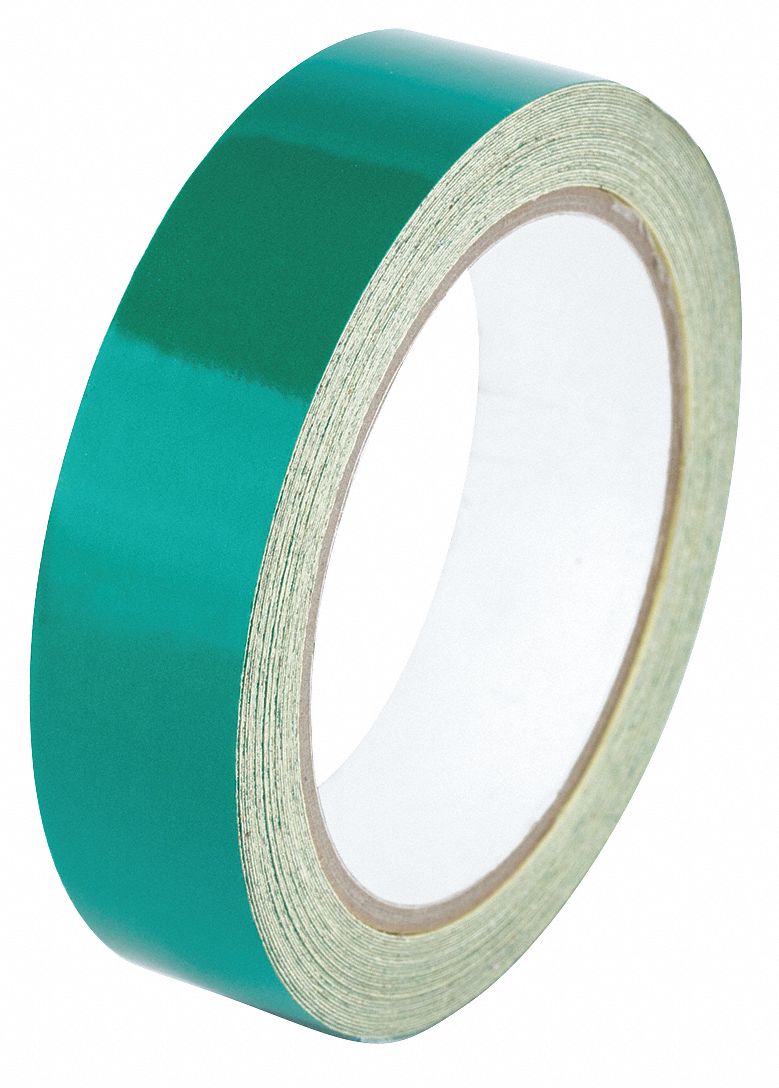 Floor Marking Tape: Reflective, Solid, Green, 1 in x 30 ft, 5.5 mil Tape Thick, Approved Vendor