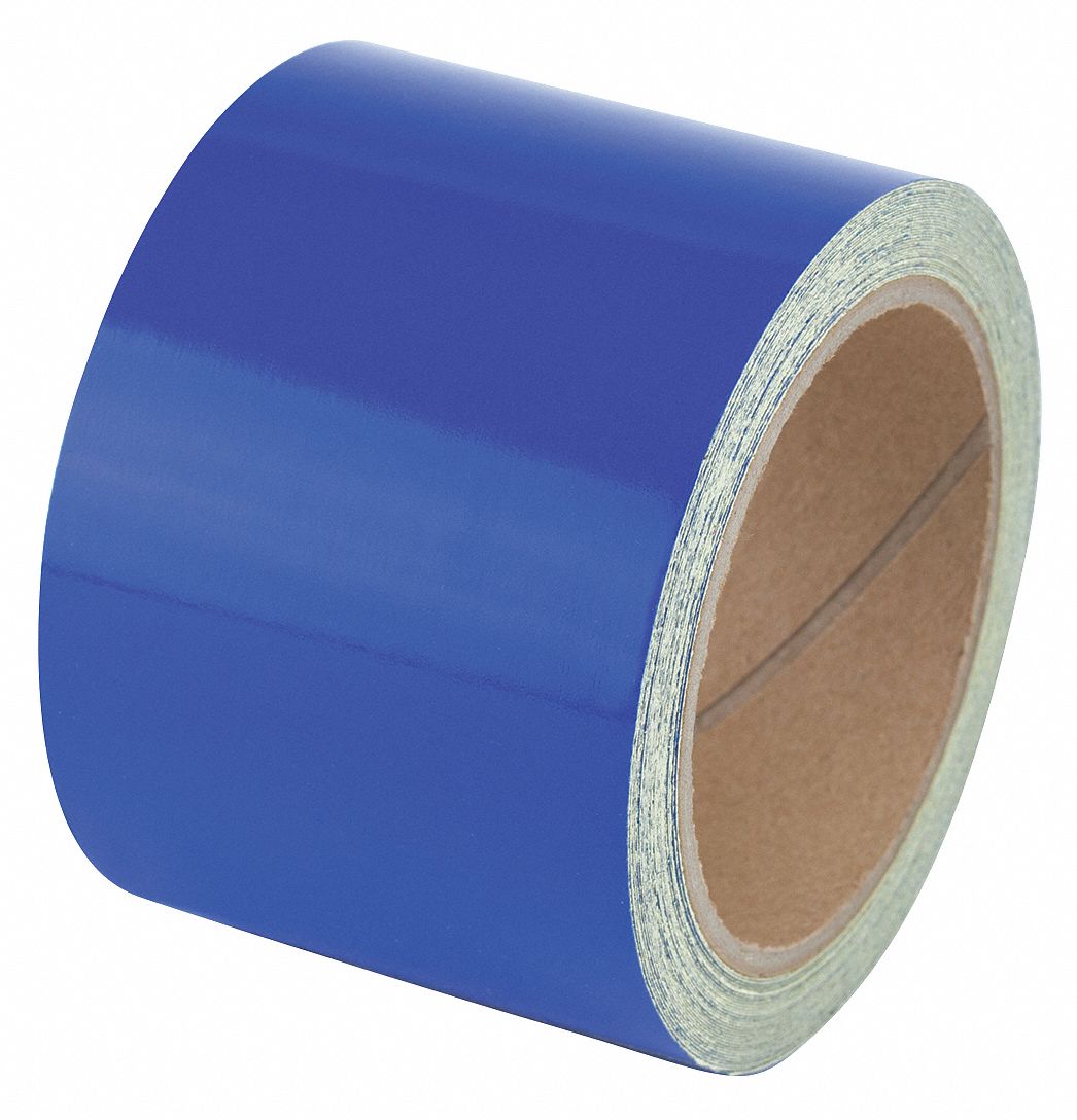 Floor Marking Tape: Reflective, Solid, Blue, 3 in x 30 ft, 5.5 mil Tape Thick, Approved Vendor