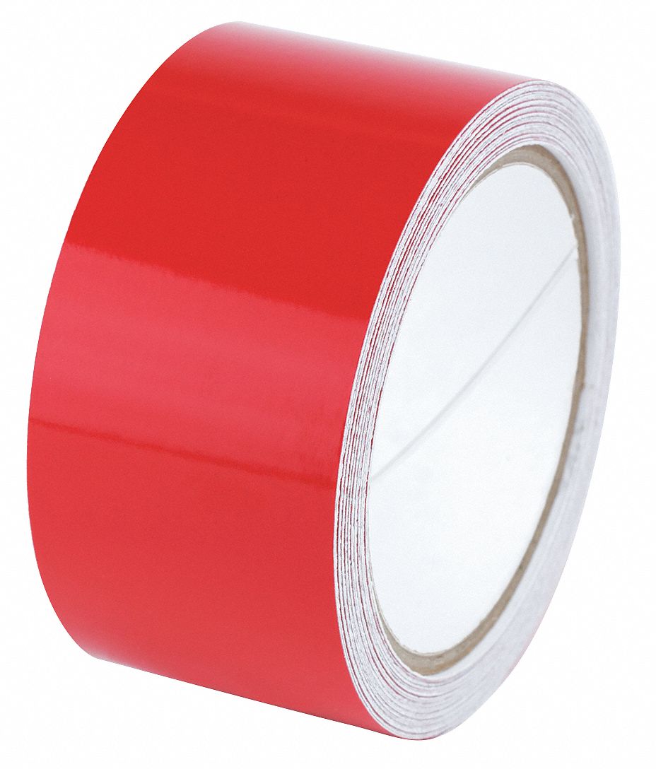 Floor Marking Tape: Reflective, Solid, Red, 2 in x 30 ft, 5.5 mil Tape Thick, Approved Vendor