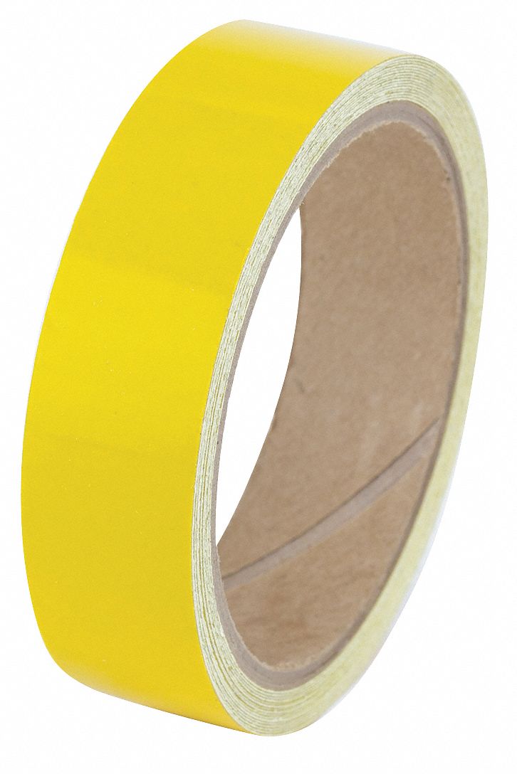 Floor Marking Tape: Reflective, Solid, Yellow, 1 in x 15 ft, 5.5 mil Tape Thick, Approved Vendor