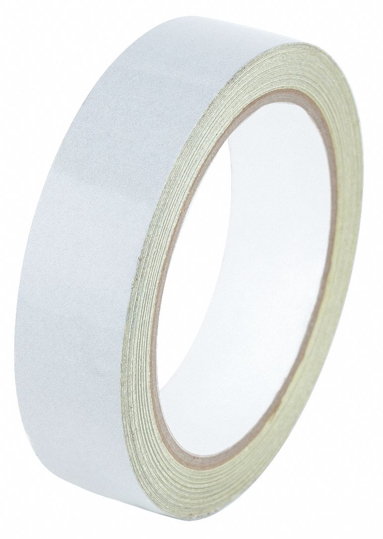 Floor Marking Tape: Reflective, Solid, White, 1 in x 30 ft, 5.5 mil Tape Thick, Approved Vendor